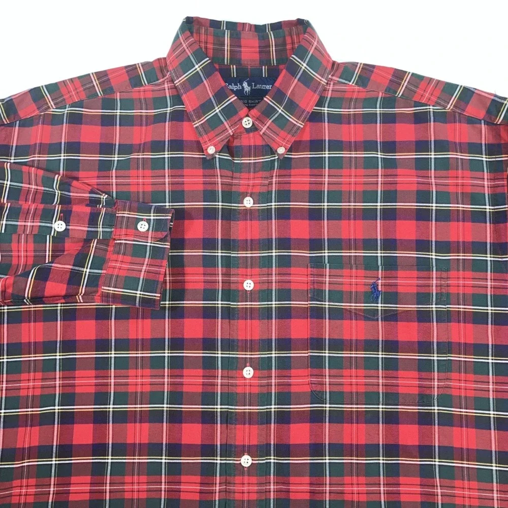Polo Ralph Lauren Mens Large Plaid Long Sleeve Button Down THE BIG SHIRT Tartan